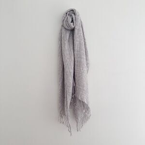 Textured Woven Scarf With Fringe Soft Gray Lightweight Wrap